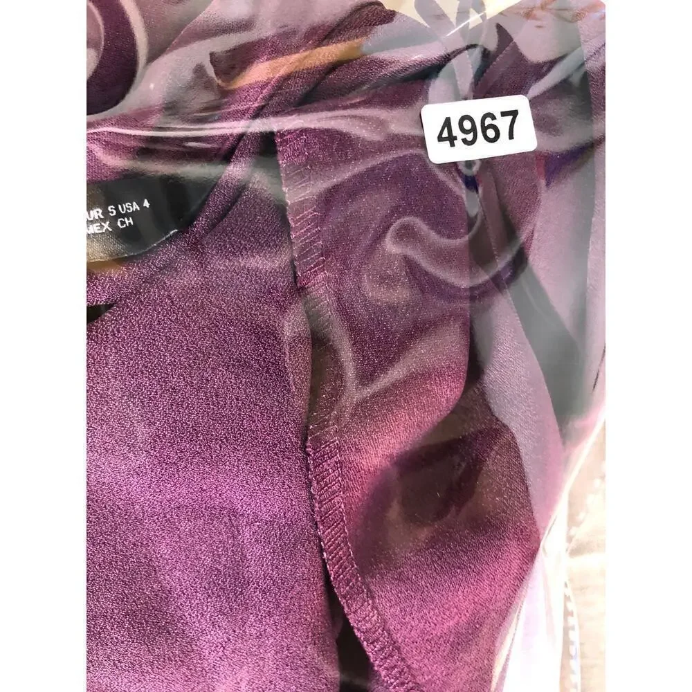 Mango Florence Dress Satin Long Sleeve Buckled Wrap Mini Purple NWT 4
